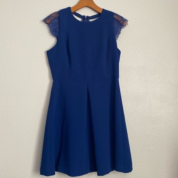 DINA BE blue dress with zipper back and lave sleeves - Picture 1 of 11